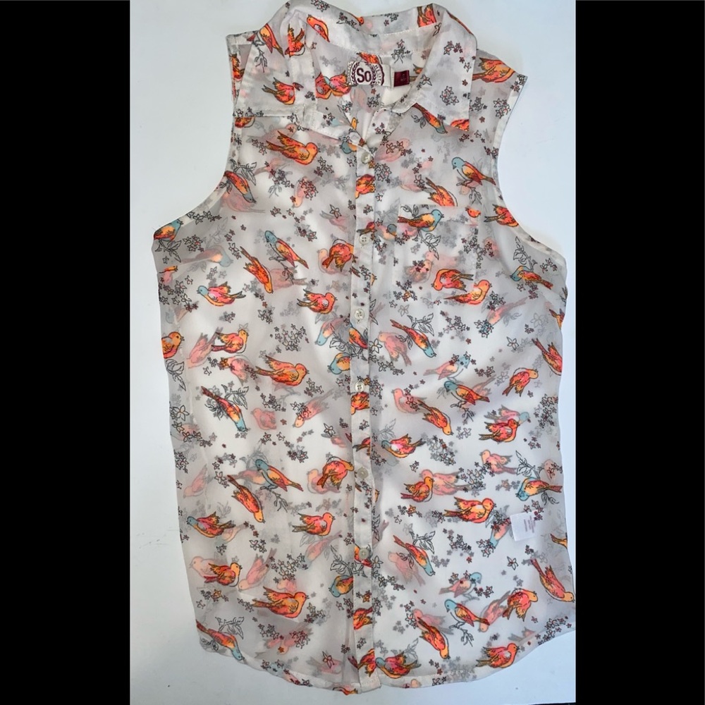 Sleeveless Birds Print Top Size S